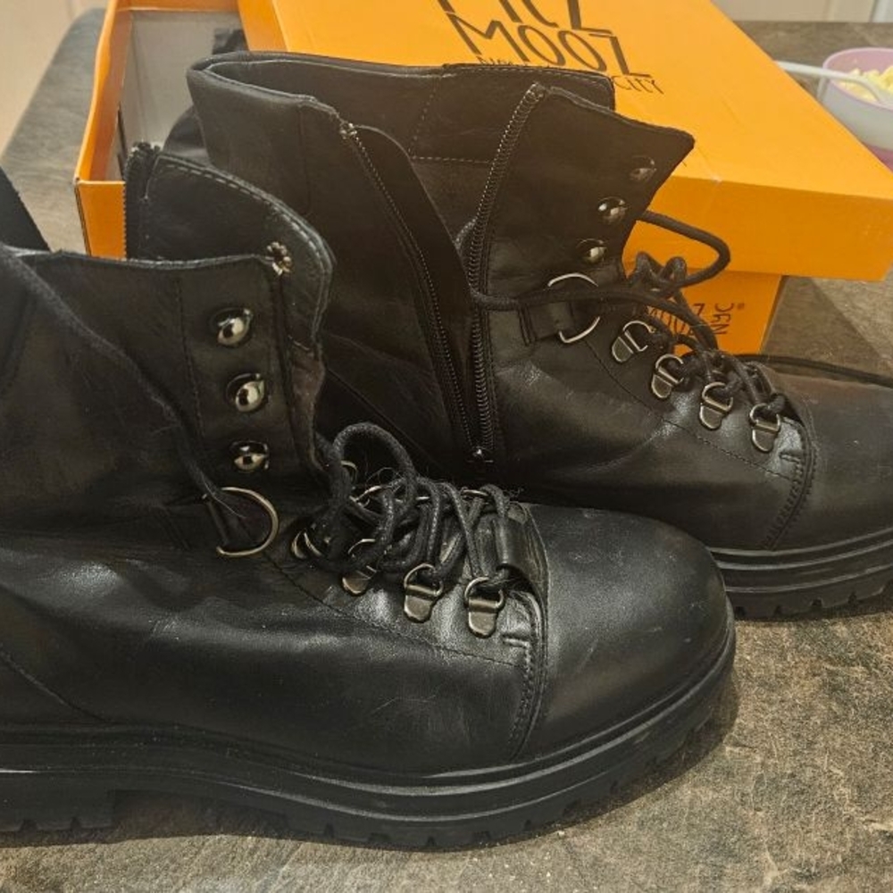 Black Lace Up Platform Boots - Picture 2 of 3